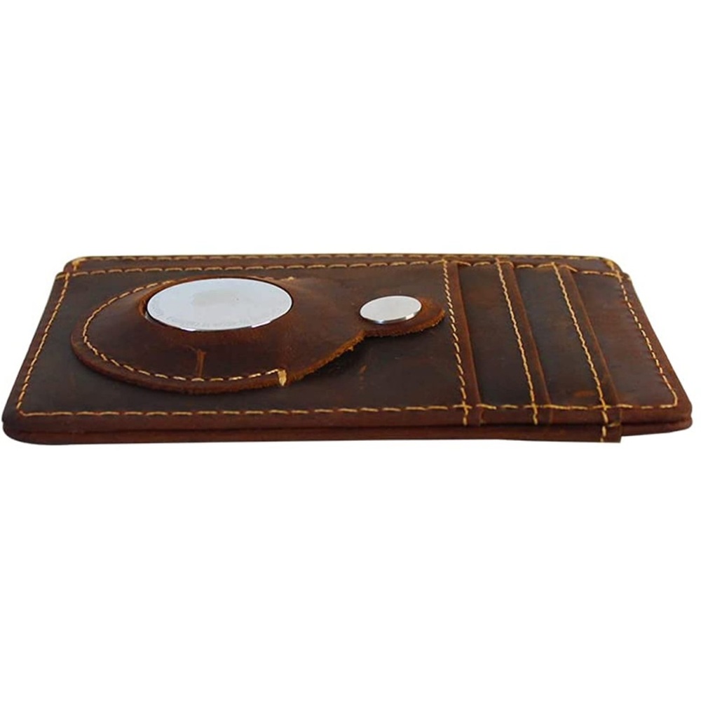 NEW Dark Brown Vintage Commerce Genuine Leather Airtag Holder Wallet - - Picture 5 of 8